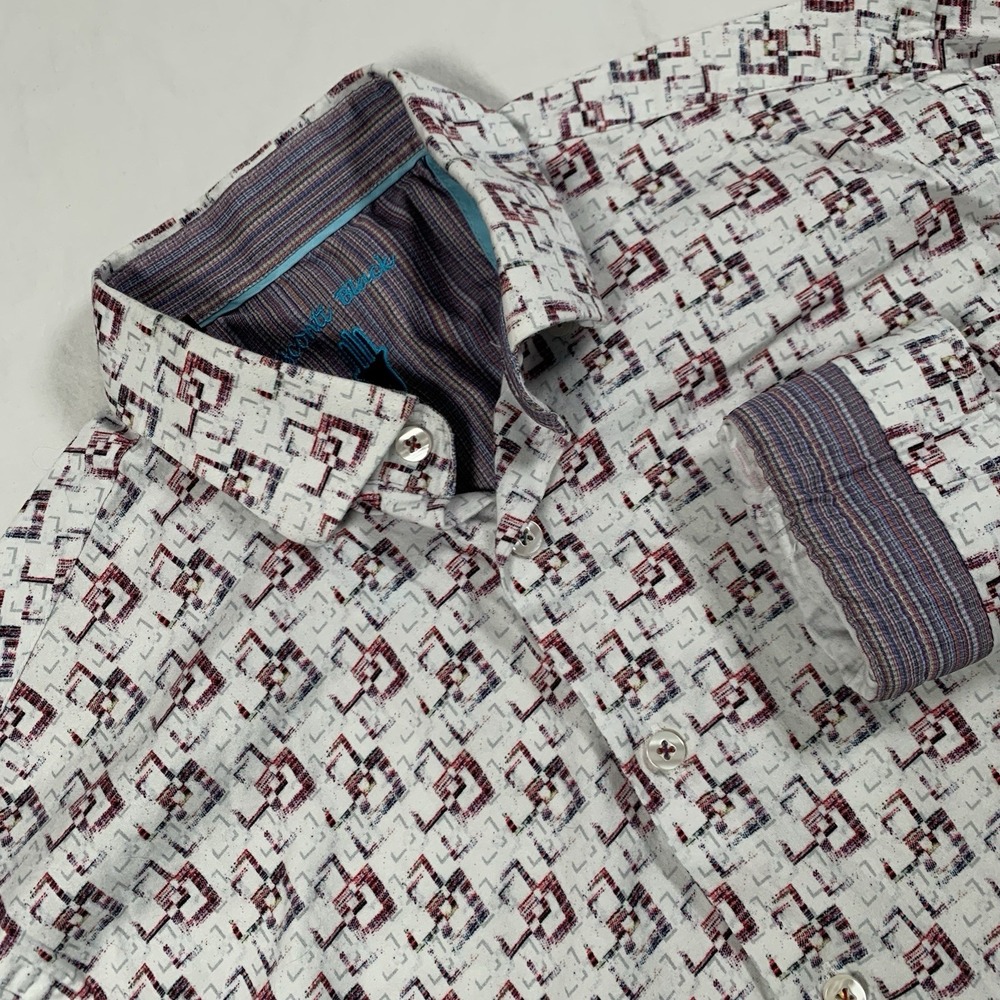 Luchiano Visconti Black Shirt Mens Large Long Button Geometric My Favorite Multi
